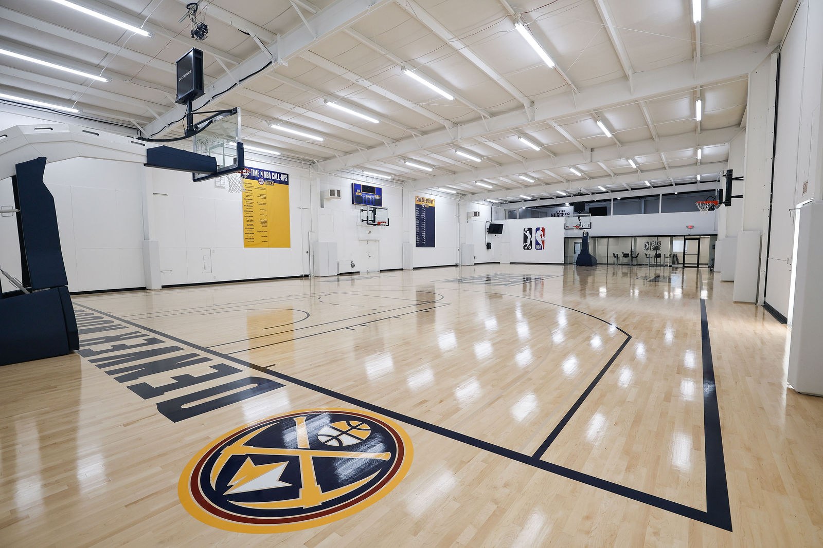 Grand Rapids Gold practice court with updated team branding and courtside glass rooms